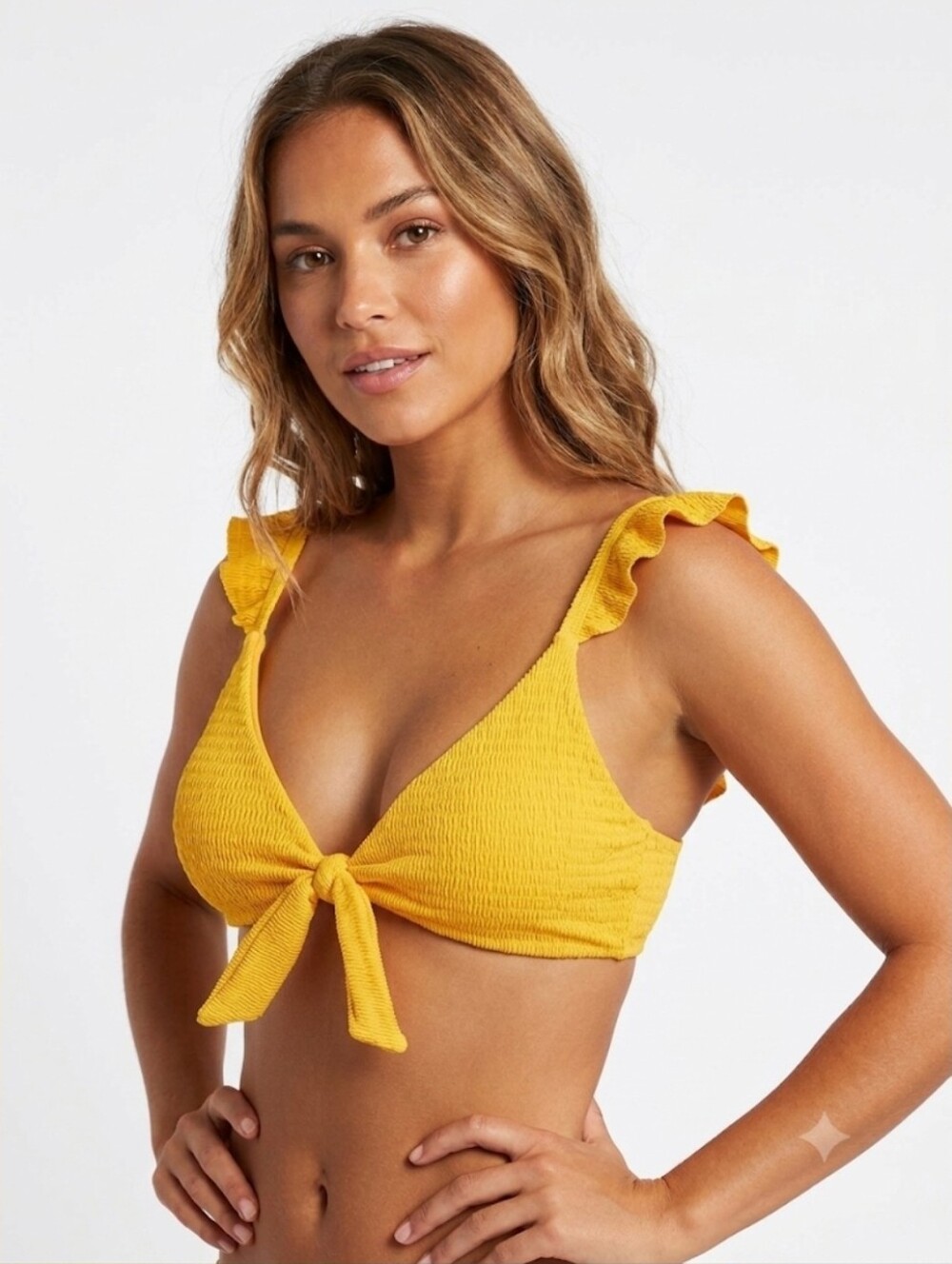 NWT Amuse Society Yellow Ruffle-Strap Tie-Front Bikini Top Size M